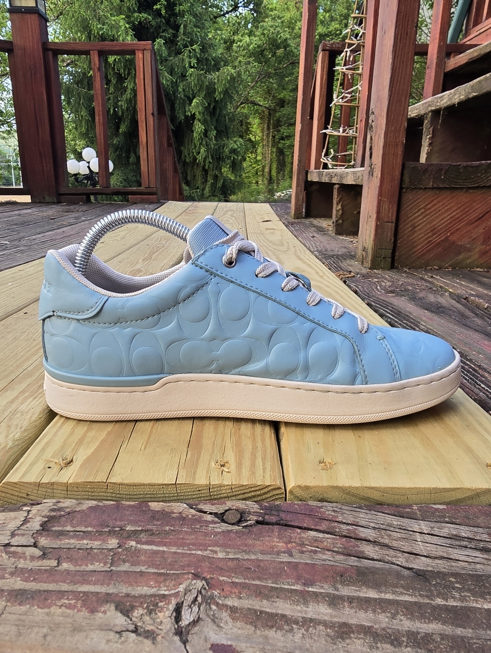 Coach Womens Clip Sneaker Signature Leather Casual Low Blue Size 8.5 CJ503 - Picture 8 of 15
